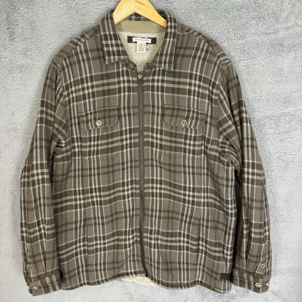 S Carbon 2 Cobalt Jacket Mens L Brown Plaid Sherpa Fleece Lined Full Zip